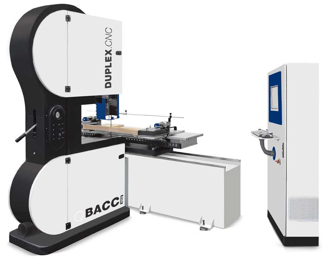 Specifiche uniche della DUPLEX CNC: la sega a nastro CNC con lama rotante  +/- 90° che garantisce semplicità e precisione nel legno massiccio
